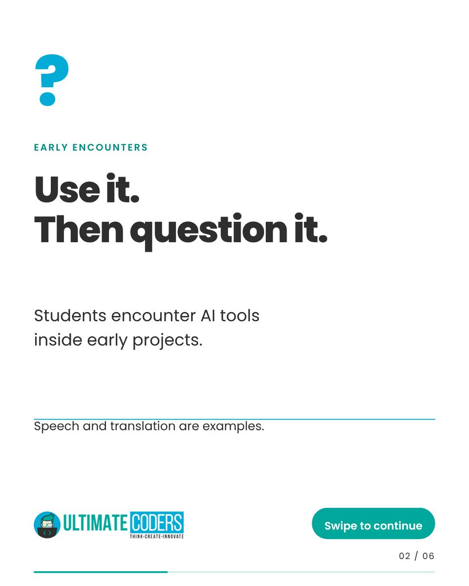ultimatecoders's tweet photo. AI learning starts before the final level. Using a tool, writing rules and training on examples are different experiences. Knowing the difference is part of understanding AI.

#UltimateCoders #AILiteracy

1/2 https://t.co/U3aLBSjfQv