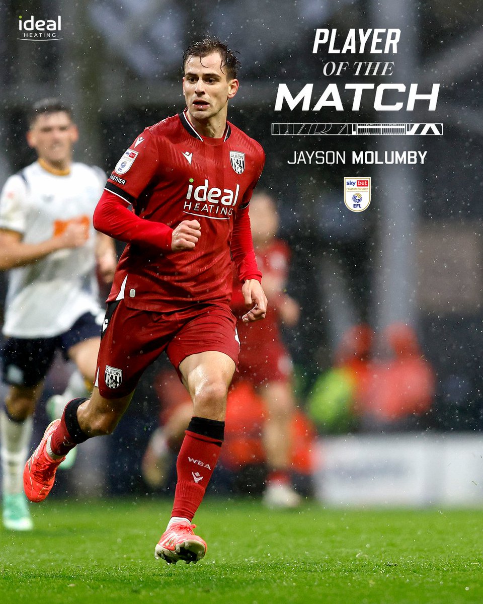 WBA's tweet photo. Endless working. 🔋

You voted Jayson Molumby as your Player of the Match against Preston North End. 🇮🇪 https://t.co/l42vswoPYC