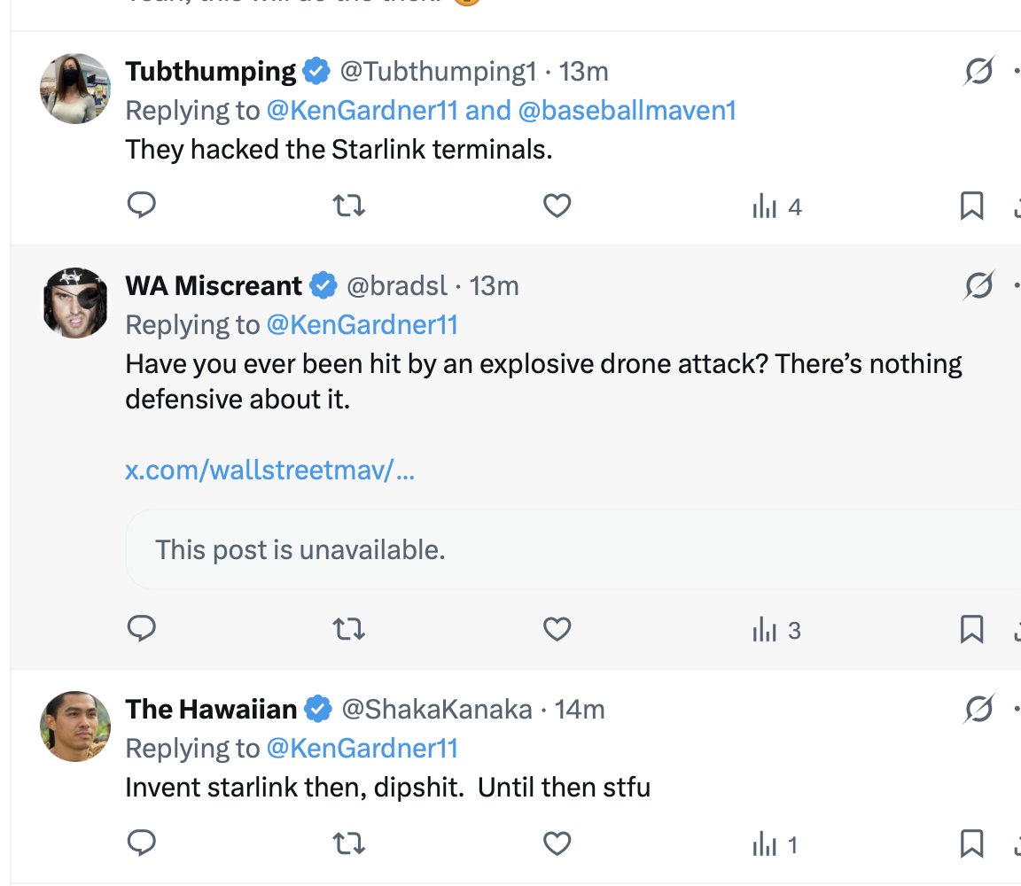 KenGardner11's tweet photo. My mentions, nonstop for the last 90 minutes or so in response to a single post criticizing Elon Musk for the Starlink/Starshield Ukraine mess. This is such bullshit. The bots are out of control. I may have to stop responding to anyone that I don't already follow. https://t.co/pED6jzkXBI