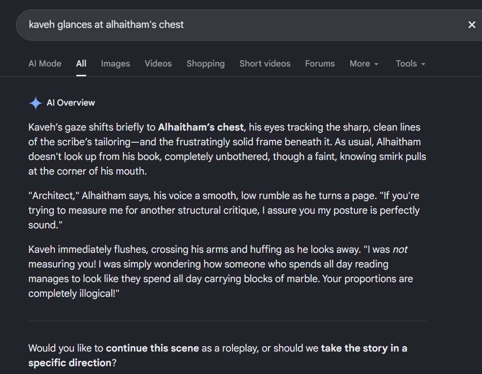 violetviatyr's tweet photo. im just trying to find that one scene i dont wanna roleplay with google ai??? please go away?? https://t.co/ihq4mmRw7B