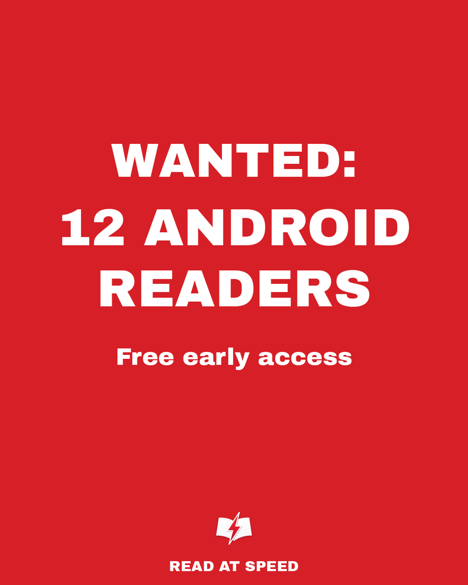 readatspeedapp's tweet photo. Wanted: 12 people with Android phones who want to read faster. Free early access to a speed-reading app.

We need 12 Android testers. DM the Gmail on your Android phone for a free invite. It comes by email, so check Promotions.

What would you read first? https://t.co/HY4TAWrd1p