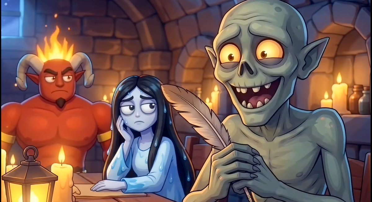RamyoZoo's tweet photo. Four folklore monsters share a writers' room under old Cairo. Every scare they agree on comes true for the woman upstairs. 👻📜

Each monster is an AI agent pitching in character; a Showrunner agent picks the winner.

All 3 episodes:
https://t.co/PADPhUPmOS

#AIvideo https://t.co/40zmHTeAYW