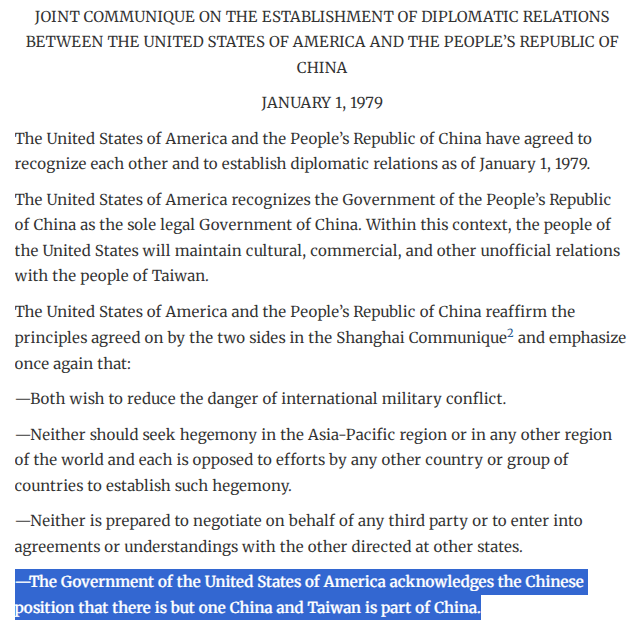 CDMorlock's tweet photo. @JonSe5a The official US policy on Taiwan is explicitly stated and has been the official US Foriegn policy on China since the Shanghai Communiqué in 1979.  

https://t.co/v4JnVkBX7b

https://t.co/bm9huZolsS https://t.co/P5mfz1BmO1
