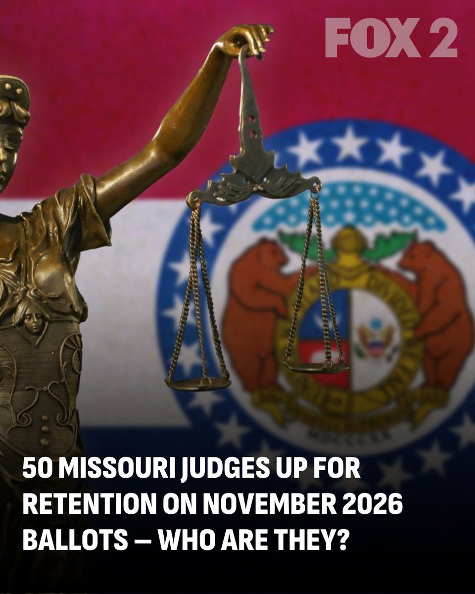 FOX2now's tweet photo. Fifty judges are up for retention on Missouri ballots for the Nov. 3, 2026 general election. STORY LINK IN BIO. https://t.co/tY9X9yeJXZ