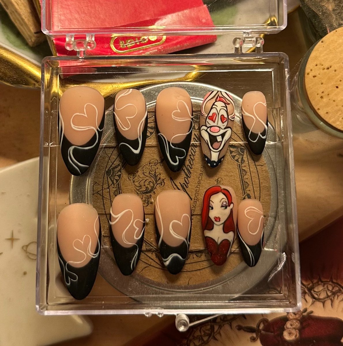 sequinghost's tweet photo. here’s my collection of handmade pressons that i’m too agraid to destroy/bought for portraits https://t.co/fecMEz8ofv
