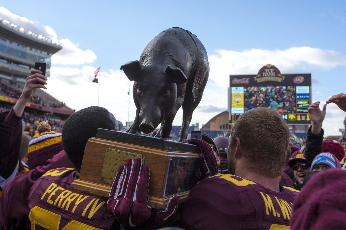 UnderdogCFB's tweet photo. For the first time since 1978, the Minnesota Golden Gophers hold the rivalry trophies over Michigan, Wisconsin, and Iowa all at the same time. https://t.co/xm7S93nZnc