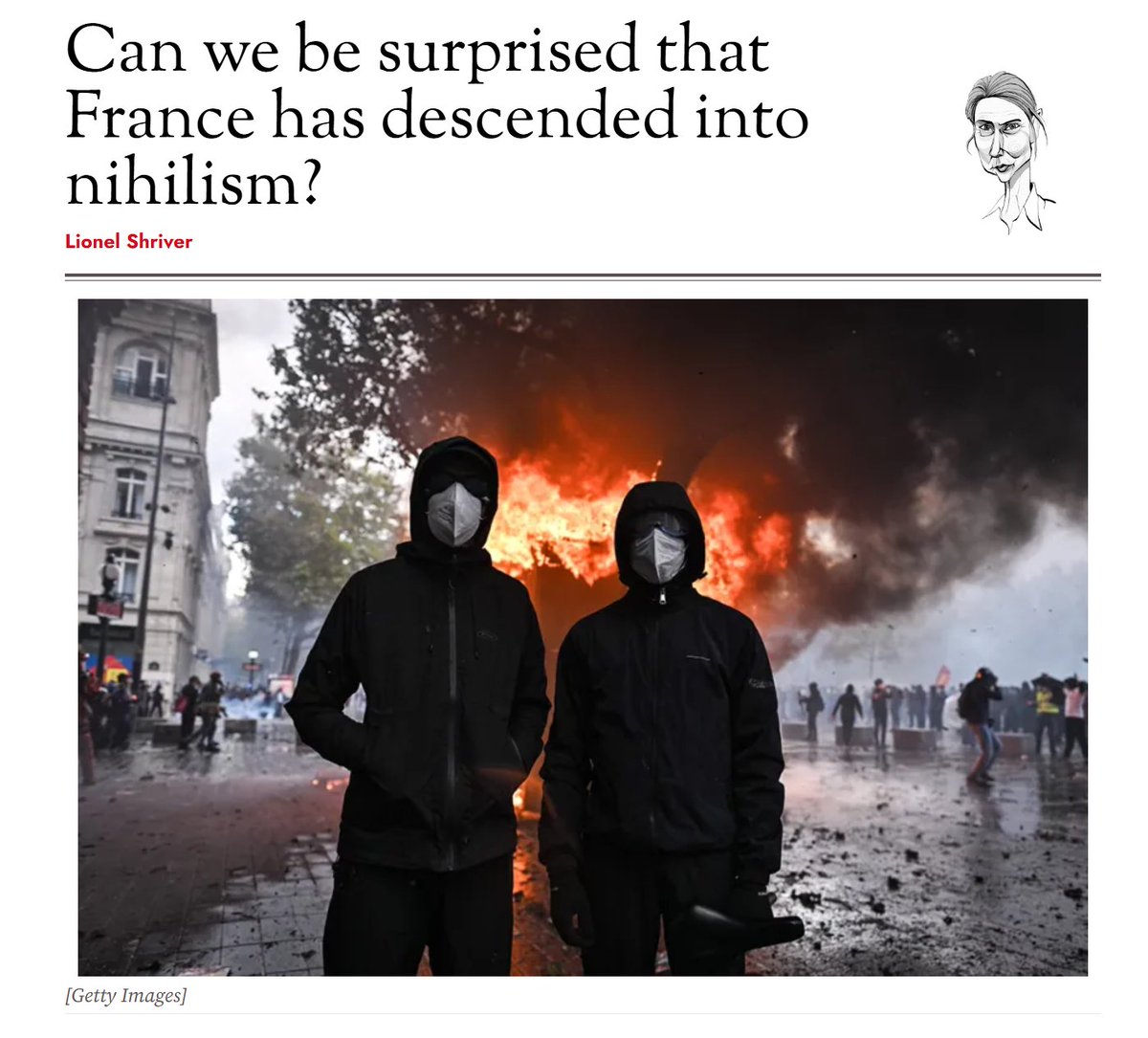 SpectatorOz's tweet photo. Lefty, ethnically French young people must feel they’ve little investment in France. Tritely radicalised teachers have drilled into them that not only is their culture evil, but that they have no future. Climate change will scorch the earth to a cinder. Having last passed a balanced budget in 1973, their country is headed for fiscal oblivion (true).

Article | https://t.co/jD4YtOnDf8