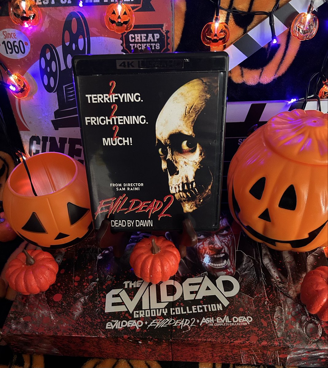 AdamintFresh's tweet photo. Halloween Pick. Evil Dead II (1987). Ash Williams and his girlfriend Linda take a trip to a remote cabin. During their stay, Ash inadvertently unleashes evil from the Necronomicon Ex-Mortis, "Book of the Dead." #EvilDeadII 🏚️🌲📖😈🧟‍♂️🪓🩸 #PhysicalMedia https://t.co/mUsVoXOyNR
