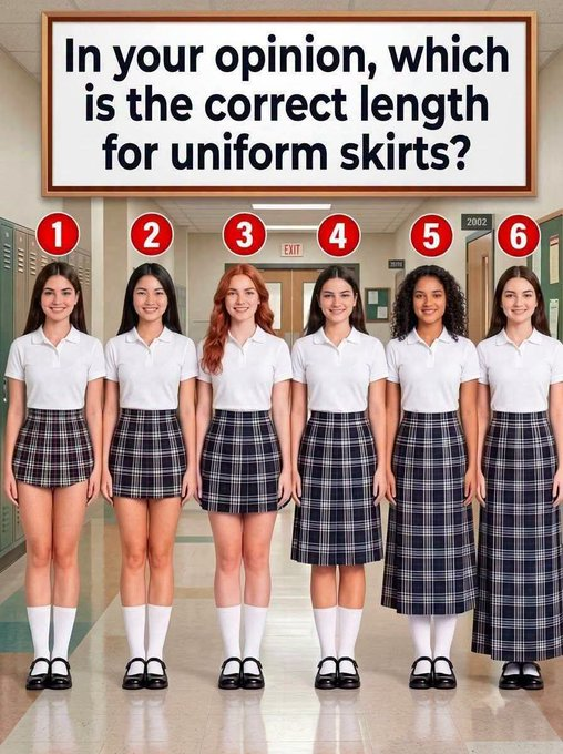 Raspberry2467's tweet photo. In your view, which skirt length strikes the best balance for a school uniform dress code? https://t.co/jHGk5Ym4Bv