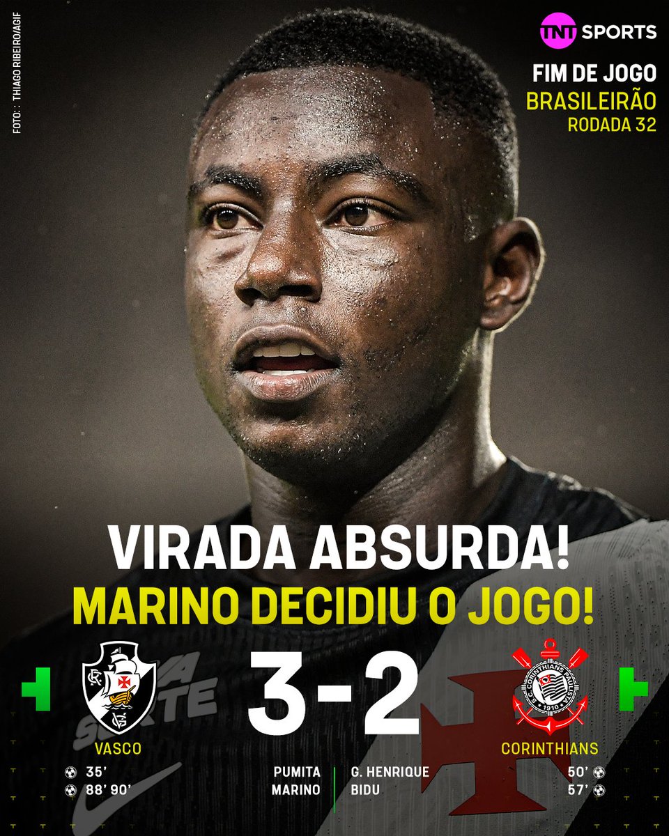 TNTSportsBR's tweet photo. O VASCO É O TIME DA VIRADA! MARINO DECIDIU O JOGO! 💢💢 

#FBR #Brasileirão https://t.co/WrAcgke3gY