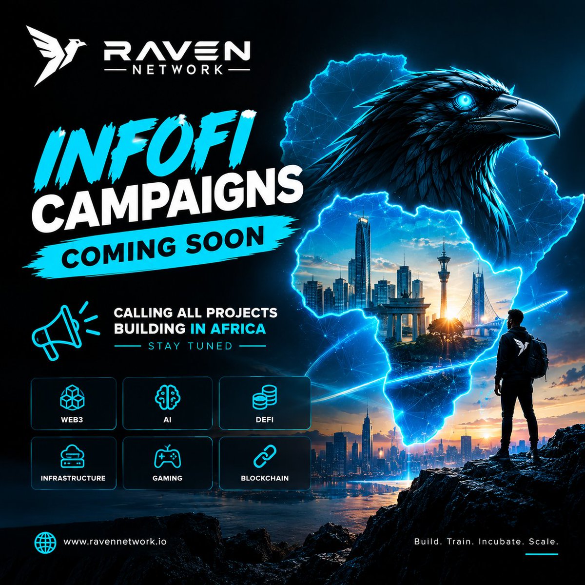 RavenNetworkHQ's tweet photo. Raven Network InfoFi Campaigns are coming soon.

We’re opening a new lane for projects building across Africa to connect with contributors, creators, communities, and the wider Web3 ecosystem.

If you’re building a Web3, AI, DeFi, infrastructure, gaming, or blockchain project in Africa, stay tuned.

Your project could be next.

More details, campaign opportunities, and participation guidelines are coming soon.

Build in Africa. Get discovered. Grow with Raven.

Raven Network
Build. Train. Incubate. Scale.