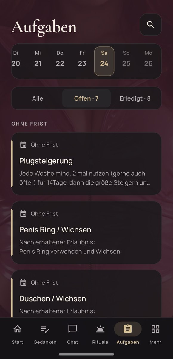 hersub20's tweet photo. Vorschau des Aufgaben Screens:

- Die Herrin erstellt Aufgaben
- Optional mit Frist
- Optional mit Bild oder Text Beweis

Jede Aufgabe ist flexibel einstellbar

Der Sklave muss nur noch ausführen

#femdom #findom #herrin https://t.co/PKRPBnPzY8