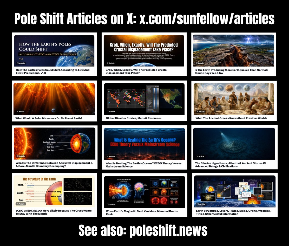 sunfellow's tweet photo. For all the new folks who are following me, there are many topics that interest me, but the lion's share of my time these days is dedicated to understanding as much as I can about the possibility our planet may be heading towards a catastrophic pole shift. Here's where you can find the good stuff on that topic:

https://t.co/8ehIATbAtF

Pole Shift Articles On X
https://t.co/CdSmWxP8Ln

Ancient Civilizations & Earth Disaster Cycles
https://t.co/Xmou7SWtwJ