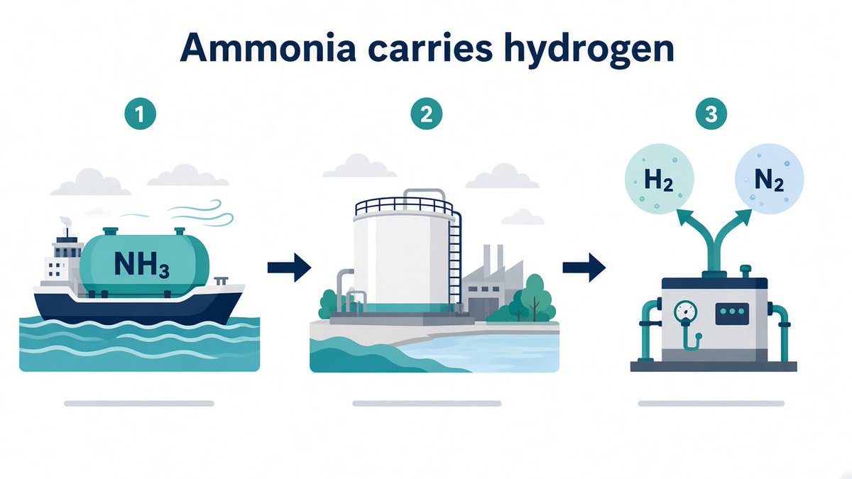 AmHyTech's tweet photo. Hydrogen is hard to ship. Ammonia is much easier. So what happens when it arrives?

Amogy plans to test its ammonia cracking system on Singapore's Jurong Island in 2027, working with the research agency A*STAR. Cracking simply means breaking ammonia back into hydrogen and nitrogen right where the hydrogen is needed. The pilot unit is designed to make up to one ton of hydrogen a day under real industrial conditions.

This matters because ammonia already moves around the world by ship, so it can bring clean hydrogen to places that cannot easily make their own. Tests like this show whether that last step works at industrial scale.

Every one of those deliveries still ends at a tank, and that is where we focus: storing and handling ammonia safely before it becomes hydrogen.

https://t.co/GqD7Hq7wVV
