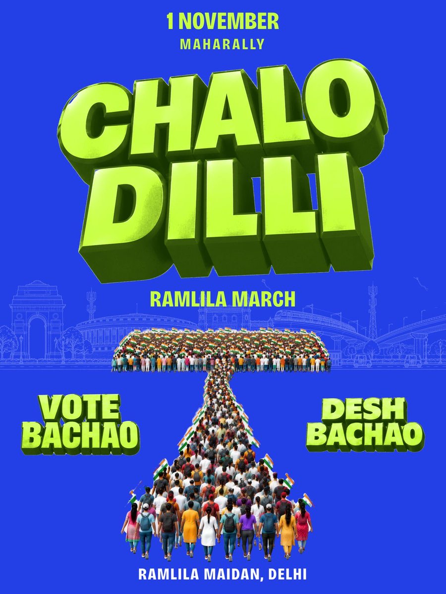 CongressSevadal's tweet photo. 1 नवंबर, रामलीला मैदान… 
वोट भी हमारा, लड़ाई भी हमारी। 

चलो दिल्ली! रामलीला मार्च 🇮🇳 https://t.co/4s5OcDdULs
