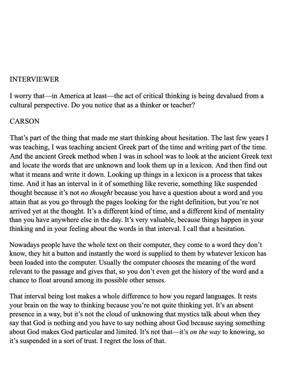 Lovandfear's tweet photo. Anne Carson on Hesitation in The Paris Review https://t.co/NM1Azrva1C