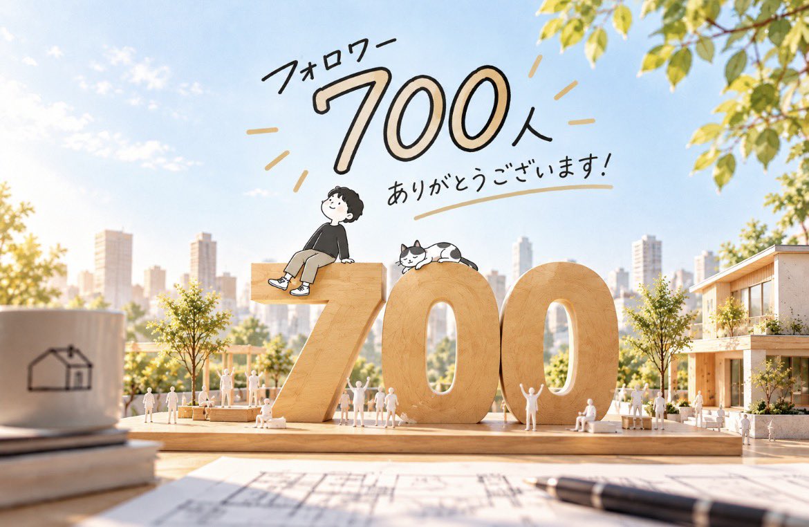 nosho_arch's tweet photo. フォロワー700人になりました！🎉

建築の話をしたり、しなかったり。
くだらないことを言ったり、だいたい言ったり。笑

そんな私とつながってくださる方が、700人に！

いつもいいねやリプをくださる皆さん、本当にありがとうございます！😊

皆さんとの交流が楽しくて、すっかり𝕏が日課になっています。

これからも気ままに、楽しく続けていきますので、どうぞよろしくお願いします！🏠