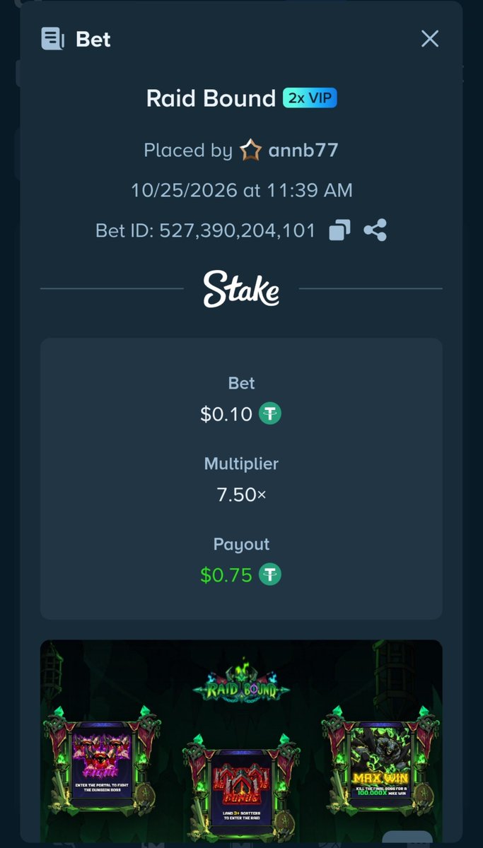 solmeezie's tweet photo. @metagamingslots ✅ followed @metagamingslots on x and stake
✅ retweeted this post
✅ spinned Raid Bound
✅ BetID: 527390204101
✅ USDT (ETH) address:
0x5d8332047f713597351b26e1498e6a856f63e112 https://t.co/CEA0501eQQ