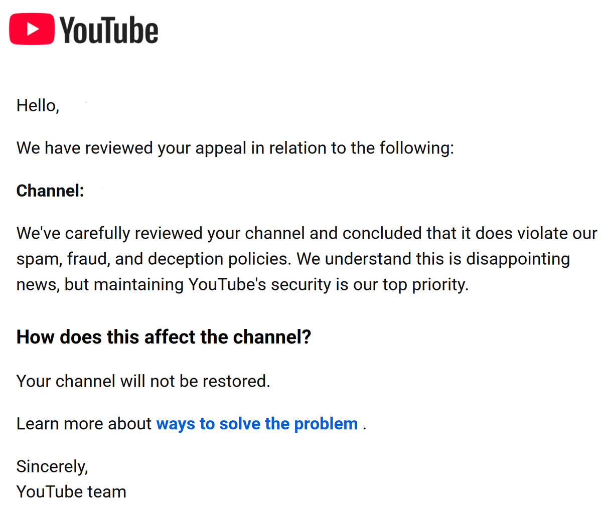 AlxleSSS's tweet photo. Hello @TeamYouTube  and @YouTube,
I got banned on YouTube for spam, deceptive practices, and scams. After checking my content I can confirm that my videos didn’t violated any Youtube policies. They declined my appeal too. Please help me. https://t.co/BwbVSjQd60