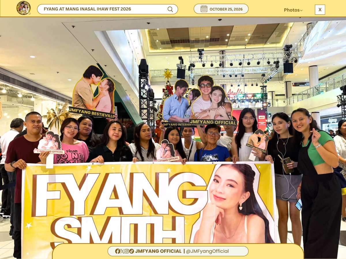 JMFyangOfficial's tweet photo. 𝐈𝐇𝐀𝐖 𝐅𝐄𝐒𝐓 𝟐𝟎𝟐𝟔, 𝐖𝐄’𝐑𝐄 𝐑𝐄𝐀𝐃𝐘! 💛💚
Our team live is here at the 𝗠𝗮𝗻𝗴 𝗜𝗻𝗮𝘀𝗮𝗹 𝗜𝗵𝗮𝘄 𝗙𝗲𝘀𝘁 𝟮𝟬𝟮𝟲 to cheer for our Fyangie! Ready na kaming sumigaw at magdala ng Bestie energy! LET’S GOOOO!
Fyangie, your Besties are here!
#MangInasalIhawFest2026 #FyangSmith