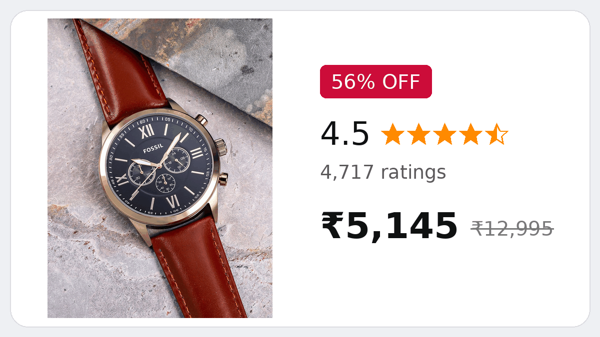 Bigdealssavings's tweet photo. ⌚ 4,700+ ratings! Fossil chronograph at 56% off
🛒 Buy here: https://t.co/B6fvF4y1V4
⌚ Fossil Men Black Chronograph Watch BQ2261
⭐ 4.5 (4,717 ratings)
💥 ₹𝟱,𝟭𝟰𝟱 | 𝟱𝟲% 𝗢𝗙𝗙
🏷️ MRP ₹12,995
💳 ₹5,717 deal + ₹572 off, HDFC credit card
#ad #Myntra #Fossil https://t.co/emdGUnjt4N