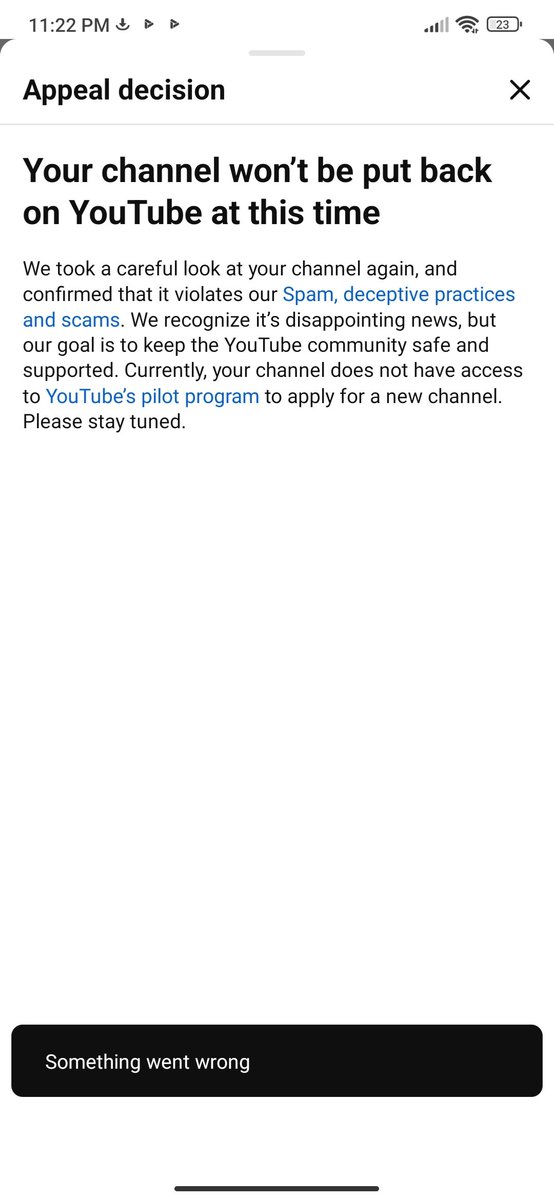omdonyoutuber's tweet photo. My channel got removed for "spam,Deceptive Activity" and YouTube won't even tell me what videos I need to take down to avoid it. I've already reached out to support and still haven't heard back, it's been 3 days so far. 🫩  
@TeamYouTube
@YouTube 
please look at my appeal 😕 https://t.co/agxiowiCMA