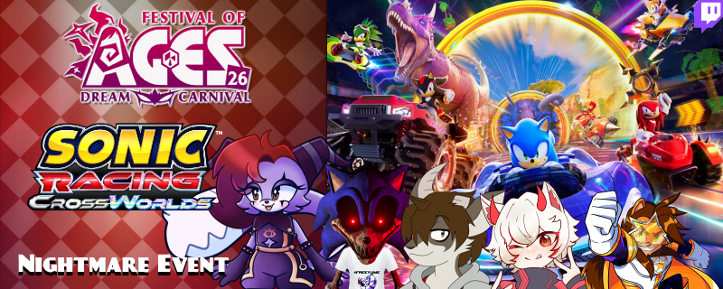 FestivalOfAges's tweet photo. ✨Attention Nightopians!🌙
Our Nightmare Special Event "Sonic Racing Crossworlds 4 Horseman Challenge " Public Lobby is LIVE!
Join in!
#sega #sonicthehedgehog #NiGHTS #NiGHTSintoDreams #DreamCarnival #FOA26 #FestivalofAGES #Reala #YumeDreamweaver #convention #panel https://t.co/OeEYFdHIXv