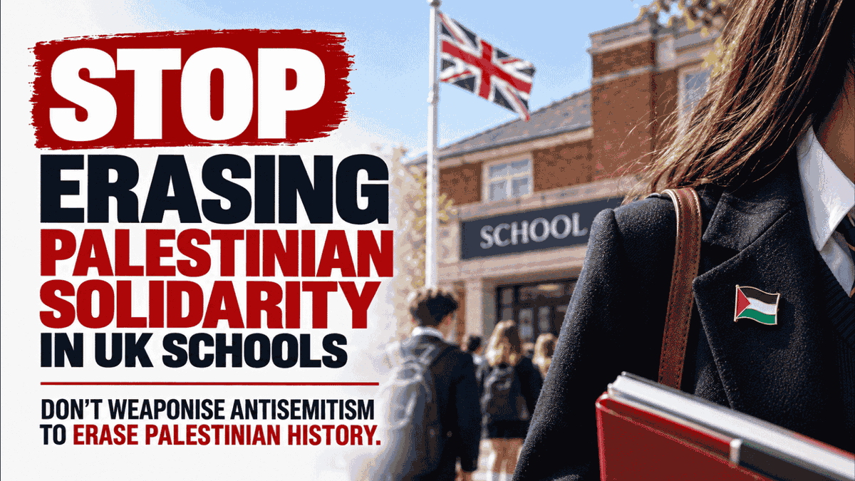 JusticeWordsOrg's tweet photo. 🇬🇧 UK schools must NOT become places where Palestinian history is erased and solidarity is punished.

@LucyMPowell @educationgovuk @OfstedNews
𝐅𝐢𝐠𝐡𝐭 𝐚𝐧𝐭𝐢𝐬𝐞𝐦𝐢𝐭𝐢𝐬𝐦 𝐰𝐢𝐭𝐡𝐨𝐮𝐭 𝐬𝐢𝐥𝐞𝐧𝐜𝐢𝐧𝐠 𝐏𝐚𝐥𝐞𝐬𝐭𝐢𝐧𝐞.  Protect free speech, Palestine pins and historical truth. Equal rights for ALL children!

Send email in one click: https://t.co/uktLVHkPra