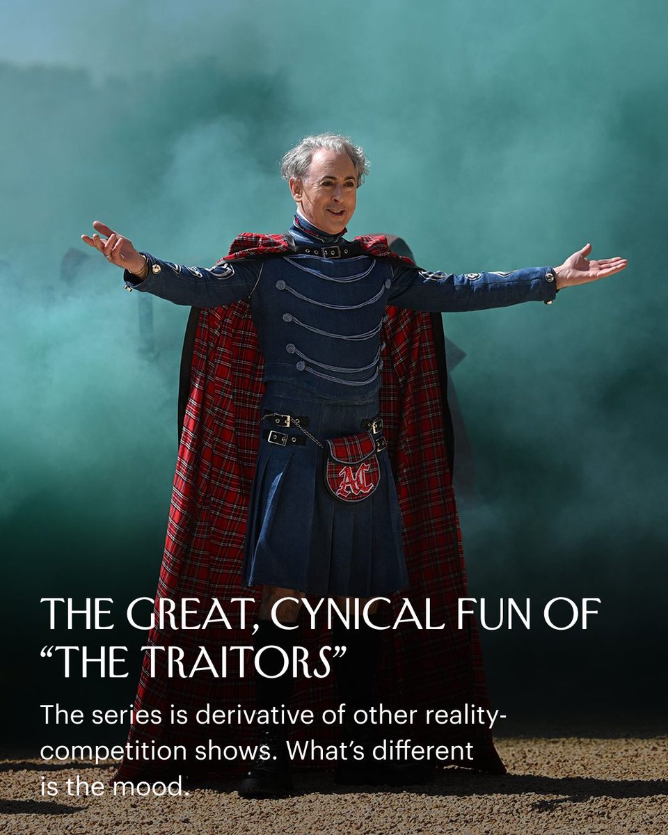 NewYorker's tweet photo. The premise of “The Traitors” is a gleeful ripoff of the parlor game known as Mafia, in which unwitting players must suss out the secret designated killers among them. The U.S. adaptation of the series, with its gravestone and haunted-doll ambience, was seemingly lifted wholesale from the U.K. version of the show. But there is one major difference: the U.S. version has pivoted to only casting celebrities. “What we have had in America, for the most part, is a social experiment conducted on a very particular population: reality-TV alumni,” Doreen St. Félix writes. Now about 40 international adaptations are either airing or have been greenlit, and “The Traitors” “is evolving,” St. Félix writes. Read more about the iterations of the series: https://t.co/8YgJcBMalB