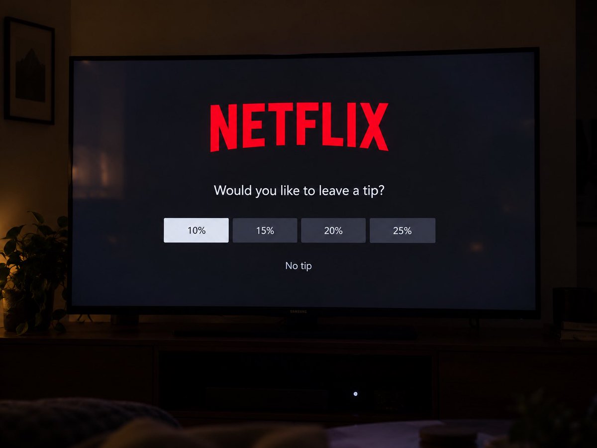 TheMisterTurtle's tweet photo. jailbroke my dad’s samsung smart TV so Netflix asks for a tip before letting him watch another episode https://t.co/Nk68C8pUD8