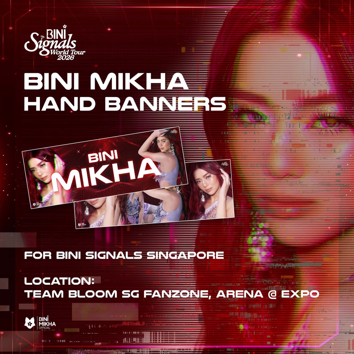 BiniMikhaOFC's tweet photo. 🔊 Signals detected!

Babis and Blooms! A limited quantity of BINI Mikha hand banners will be distributed later for BINI Signals Singapore! 🦊🌟

#BINI #MikhaLim https://t.co/uS6A2RS6ja