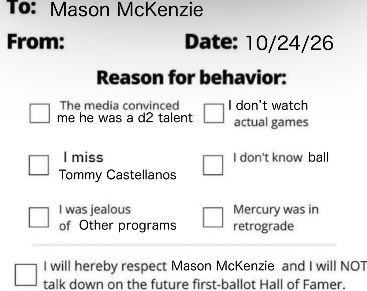 CommitToBoB's tweet photo. Official Mason McKenzie apology form. Hand up. Could not have been more wrong https://t.co/R2GSbsbMz5