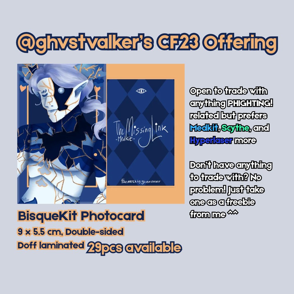ghvstvalker's tweet photo. // I don't plan to openly trade for #CF23 since I can't attend the con myself, but since I have way more of these pocas leftover, why not, right?
I'll be leaving these with my oomf @palmatumaple, you can find them on both days of the p! gathering
pls lmk if you want to trade! https://t.co/VnoNvjWUlr