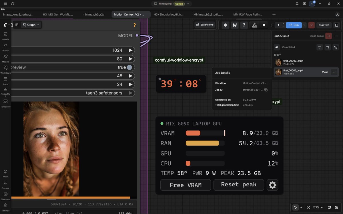 EndFolding79421's tweet photo. MiniMax H3 in Comfyui — BF16 vs Singularity INT8

This time, I'm comparing the BF16 model against Singularity INT8 to see whether the BF16 model produces noticeably better image quality and, more importantly, whether that improvement justifies the extra rendering time.

I've gone back to First Frame image-to-video generation, looking for ways to reduce that waxy, plastic-looking AI skin, better control and get more realistic results.

Test settings:
Same EXACT prompt
Same seed
Same starting image
20 sampling steps
15-second video
No LoRAs

Rendering times:
🔹 BF16: 39 minutes, 8 seconds
🔹 Singularity INT8: 27 minutes, 49 seconds
That's an additional 11 minutes and 19 seconds for BF16, roughly 41% longer.
I deliberately left out all LoRAs because I wanted a clean comparison without anything influencing the results.

The comparison image shows both models at 0, 1, 6, and 14 seconds.

The big question: Does BF16 actually produce better skin texture, facial detail, and overall realism, or are we just spending more time rendering essentially the same quality?

Take a look at the comparison and judge for yourself.