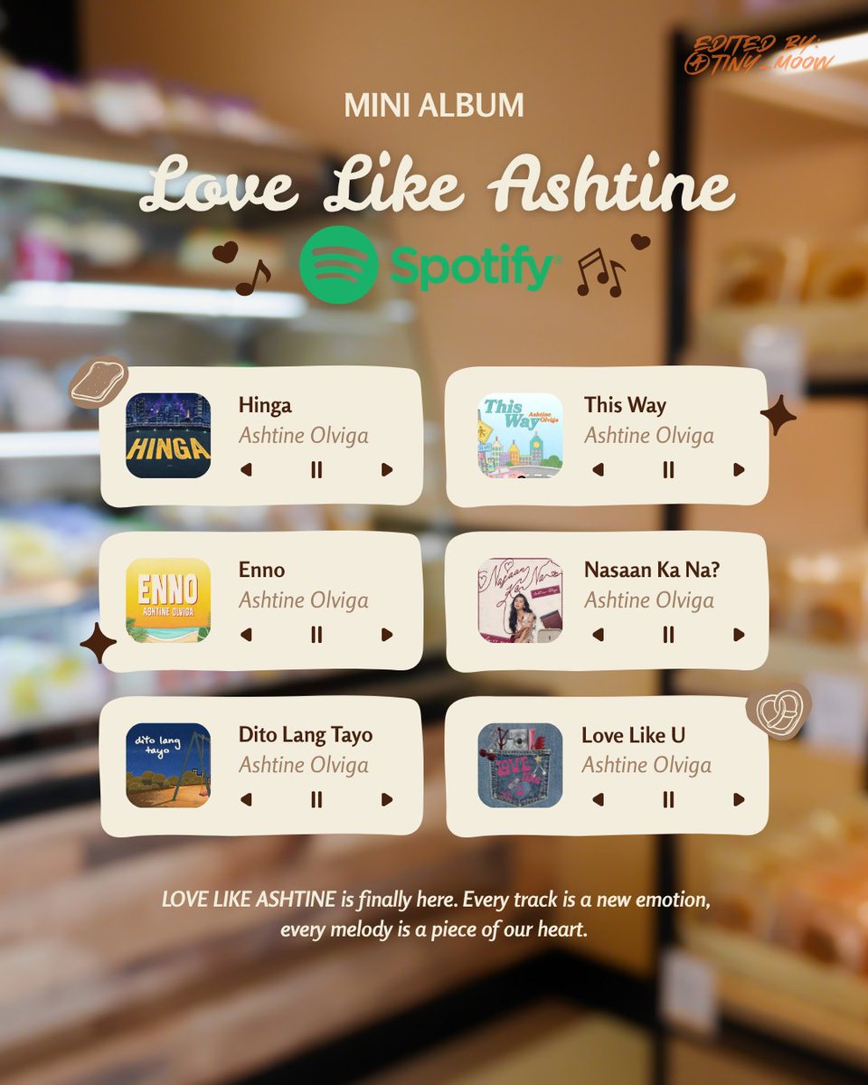 tiny_moow's tweet photo. Love Like Ashtine Mini Album Playlist ✨️🎶

🔗 HINGA: https://t.co/tn5emsMlF6
🔗 THIS WAY: https://t.co/mGWOmw44tN
🔗 ENNO: https://t.co/dxiuqrD3of
🔗 NASAAN KA NA: https://t.co/50jZrnT6T4
🔗 DITO LANG TAYO: https://t.co/WAHjNDvojj
🔗 LOVE LIKE U: https://t.co/jrlhoaCaxF https://t.co/IO60qyoBzp