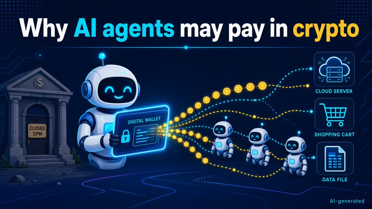 lucassam888's tweet photo. CZ says AI agents will use crypto instead of bank accounts. Sounds wild, but the logic is simple 🧵
1/ AI agents work 24/7. Banks close, cards need a human, and tiny payments get eaten by fees.
2/ Crypto wallets are always on and can send tiny amounts (think a few cents for an API call) instantly.
3/ It's already starting: one project now gives AI trading agents a credit score (300-850) based on their on-chain track record.
4/ The open questions: who's responsible when an agent spends badly, and how do we verify identity?
Would you let an AI agent hold a wallet with your money in it?