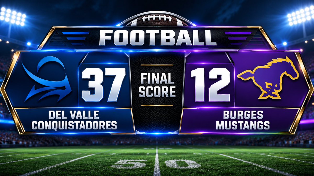 mtz_media915's tweet photo. FINAL in TX HS Football 🏈 
@DVFootballOFOD 3️⃣7️⃣
🆚 
Burges 1️⃣2️⃣

The Conquistadores improve to 5-3 overall (2-1 in District 1-5A DII), while the Mustangs fall to 2-6 overall (1-2 in District 1-5A DII) ♨️🔵

#MTZMedia #TXHSFB https://t.co/grvlTIB6jT