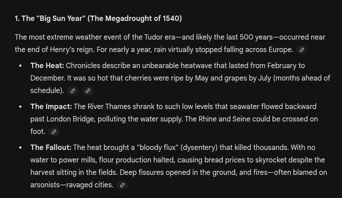 TonyClimate's tweet photo. Heatwave of 1540:

"For nearly a year, rain virtually stopped falling across Europe .... Chronicles describe an unbearable heatwave that lasted from February to December It was so hot that cherries were ripe by May and grapes by July (months ahead of schedule" https://t.co/Ma2xswKO4m