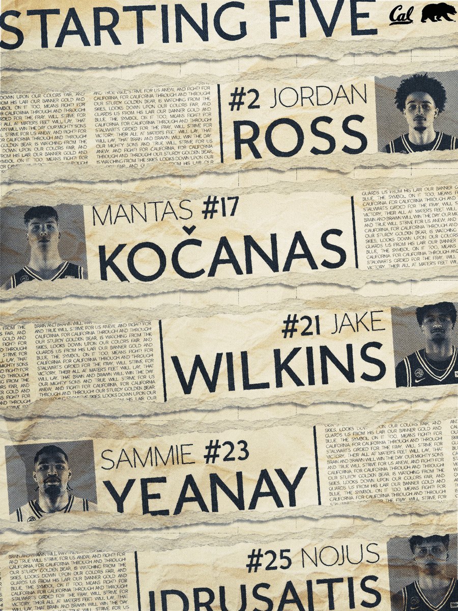 CalMBBall's tweet photo. Meet your Cal starting 5️⃣ for tonight’s exhibition action in Corvallis!

#GoBears | #ThroughAndThrough https://t.co/gbIFzXiM48