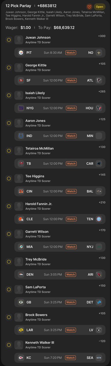 P2Locks's tweet photo. $1 into $68,629.12 Touchdown Parlay https://t.co/MDjd7ik696