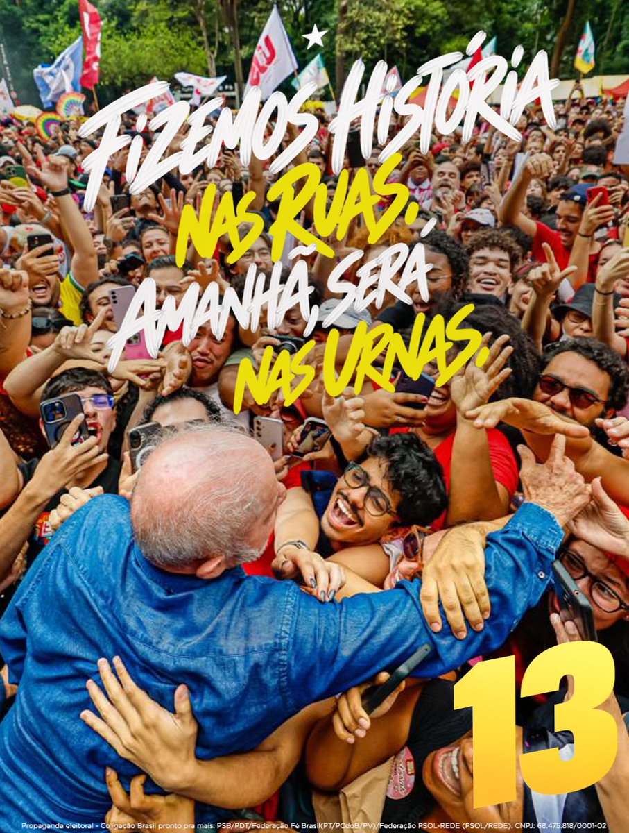 LulaOficial's tweet photo. O povo brasileiro mostrou sua força, sua coragem e sua esperança. Ocupamos as ruas para defender nossos direitos, nossa democracia e o futuro do Brasil.

Agora, chegou a hora de transformar essa mobilização em voto, essa esperança em vitória e essa história em um novo capítulo para o nosso país.

A caminhada foi feita por milhões de brasileiros. E é com essa força, essa união e essa esperança que vamos até o fim. Até a vitória, companheiros e companheiras.