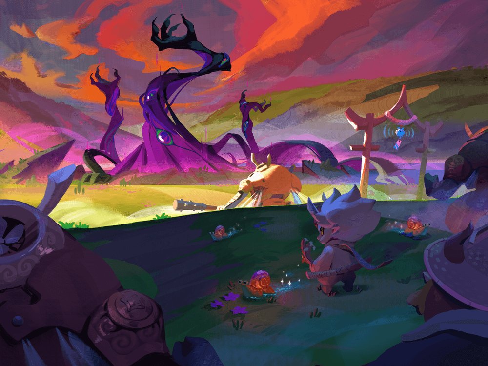 AxieInfinity's tweet photo. Story time for our MMORPG...

When Chimera forces emerged from Lunacia’s ravines, the land itself was threatened.

Axies fought bravely, but corruption spread faster than blades could stop it.

Sapidae villages lay directly in the invasion’s path. Petrasense rang with warning. Spirit clay deposits near the surface trembled in response.

Shrine keepers hung Wind Bells near villages and Atia Shrines. The bells chimed when spirit clay became unstable, whispering warning of corruption or imminent evil through Lunacia’s wind.

Along supply routes, Gogo Snails appeared in clusters. Their humming shells marked stable ground untouched by corruption, guiding scouts and Axie forces alike.