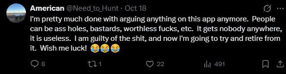 ItsHarleyNuthin's tweet photo. I see retirement is going well for you. 

So well it only lasted a few days and now you're back to be snippy again. Dang! No grass to touch? No girlfriend to smooch? The dreaded single life must be tough for an online wannabee badass. All the worthless hoes knocking down your door for a whiff of your Aqua Velva. 

Remember to keep scrolling whenever you feel that butthurt coming on or just spray on some of Ice stuff for your big booty! It'll ease that pain real good then walk outside and touch some grass. Be a real man! Or woman, idc just be something rather than an irrelavant douchebag.