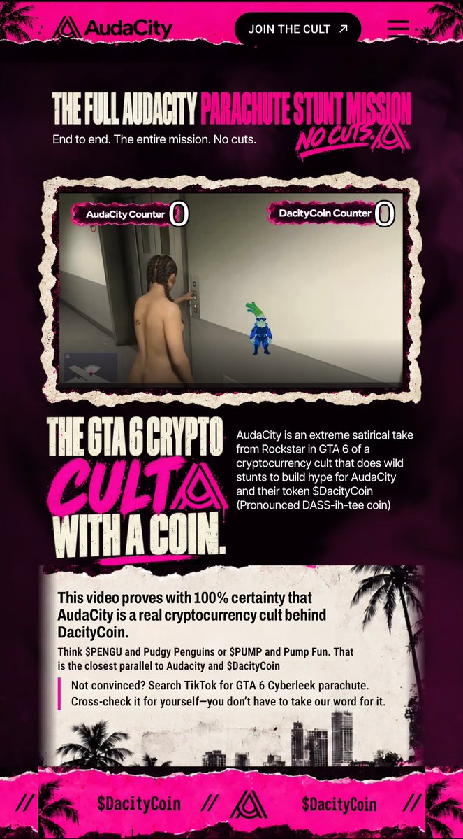 DacityCommunity's tweet photo. AAND as we said, they showed their true colors and made a website that means absolutely nothing. As everyone knows, “AudaCit is the name of the COMPANY, not the crypto. The one and only GTA VI crypto will be $Dacity, don’t get fooled by their bullshit, be aware.
~NFA, DYOR https://t.co/30m3kWCLAA