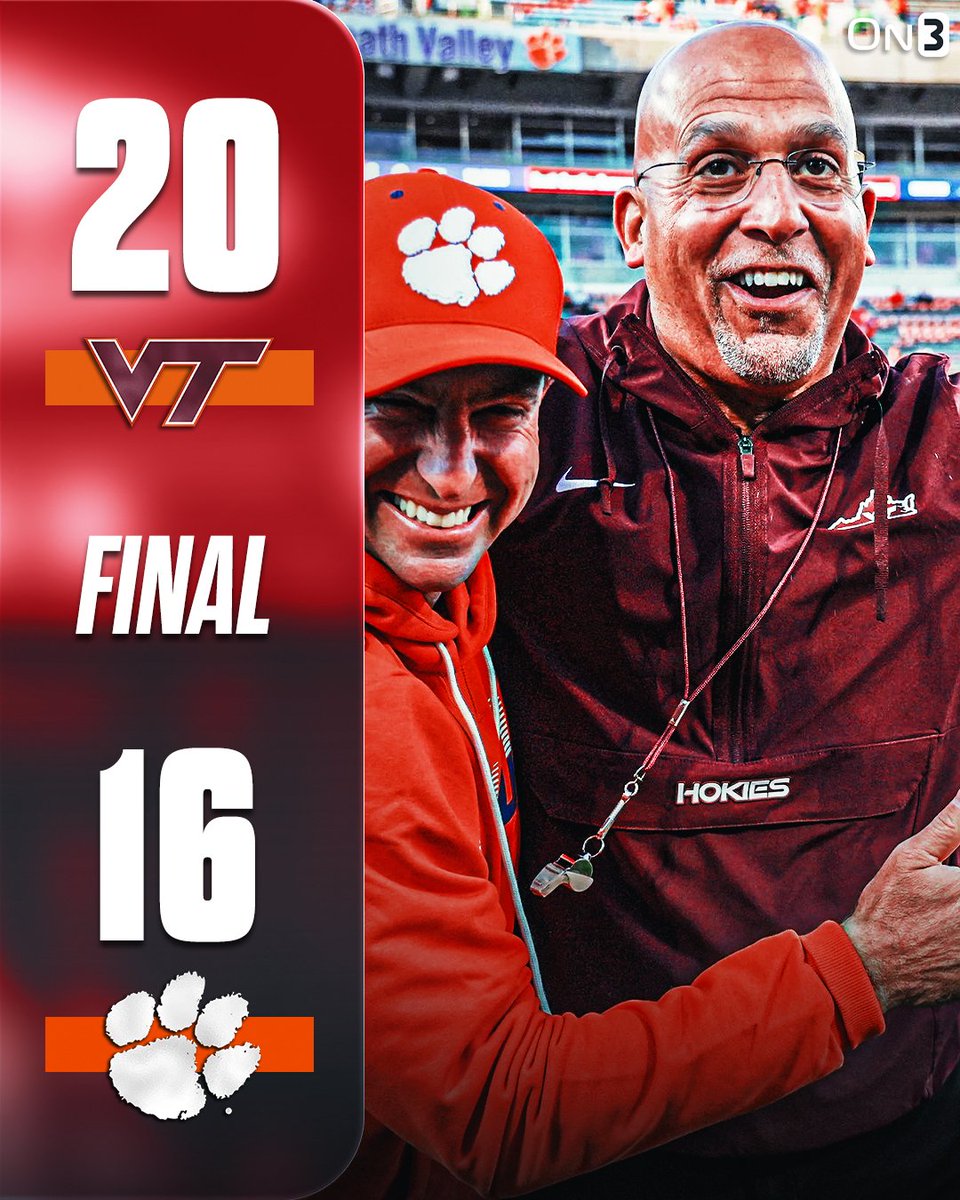 On3's tweet photo. Virginia Tech takes down Clemson🦃

https://t.co/z8sYl2sw8t https://t.co/sY6Mbs55RH