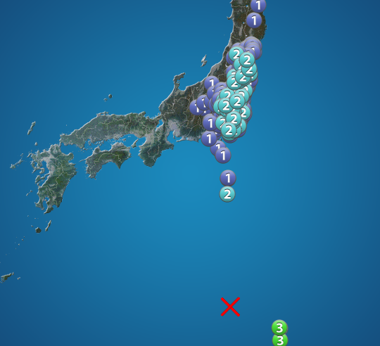 wni_jp's tweet photo. 【地震情報】
10月25日 11:10 震度3
震源：小笠原諸島西方沖 M7.0 深さ約470km
この地震による津波の心配はありません。
https://t.co/7FVUh8aOxD https://t.co/tBc8QOG4Wl