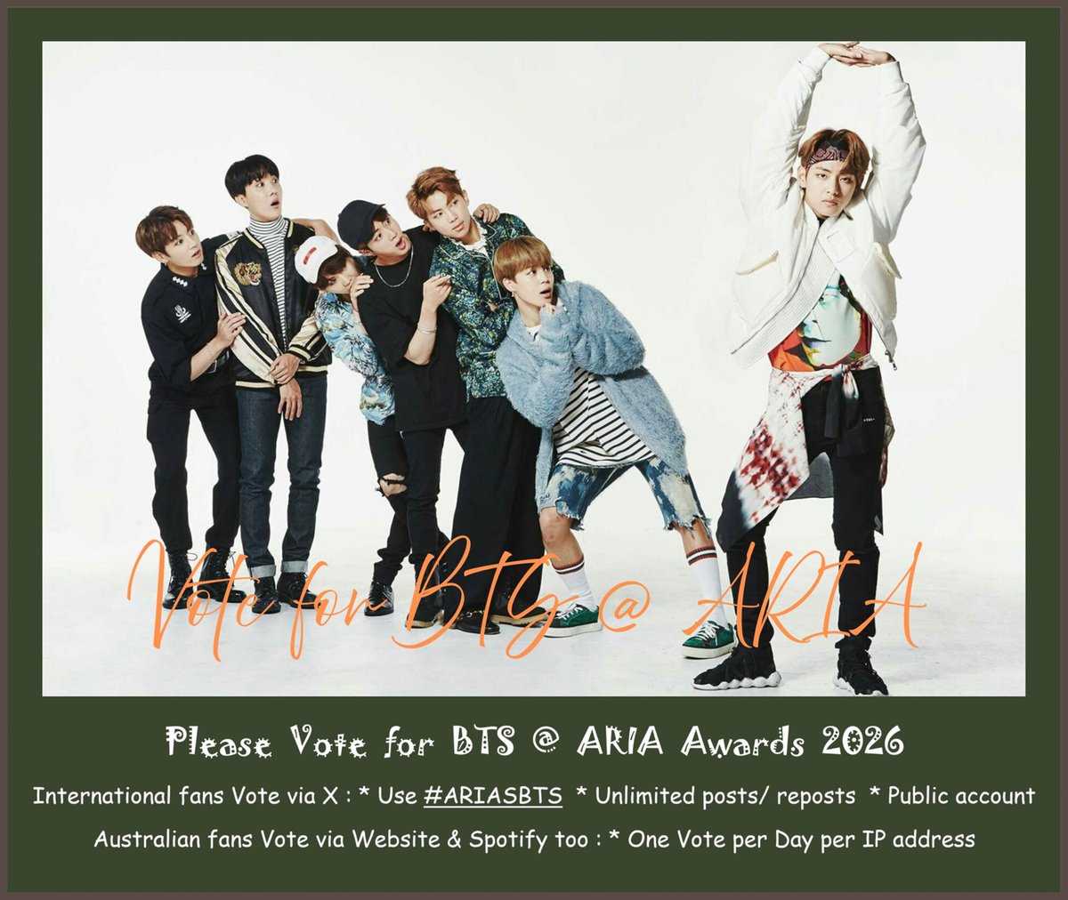 AnniewithTannis's tweet photo. @yuaarmyg Voting for BTS #ARIASBTS 
Most Popular International Artist
ARIA Awards 2026 https://t.co/I2gGBKRA6R