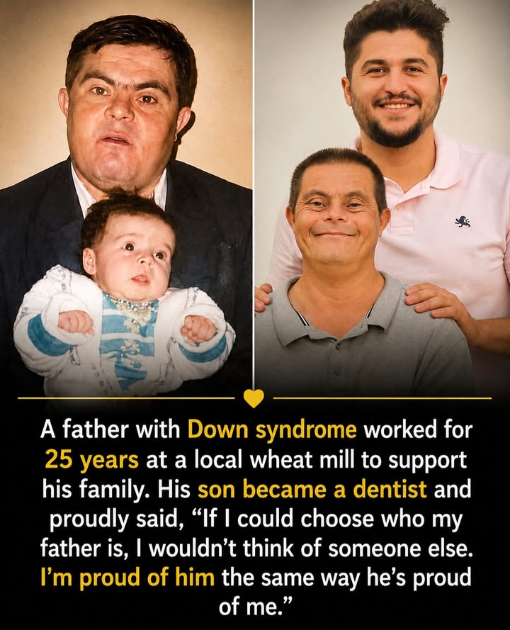 ThinkingHumanit's tweet photo. For 25 years, Jad Issa, a man from Syria with Down syndrome, worked six days a week at a local wheat mill to provide for his family. Rain or shine, he showed up, worked hard, and never let anything stand in the way of caring for the people he loved.

It was at the mill that Jad met the woman who would become his wife. She does not have Down syndrome, but to them, that was never what defined their relationship. Their son, Sader Issa, has said they were simply two kind, loving people who found happiness together. They built a warm home and raised their son with unwavering love and encouragement.

Inspired by his parents' support, Sader worked tirelessly to achieve his dream of becoming a dentist. No one was prouder than Jad. Whenever he introduced his son, he did so with a smile that lit up his face, saying, “Yes, I have Down syndrome, but I raised this man and did everything in my power to make him become a doctor and help others.”

Sader has always spoken about his father with deep admiration. He once said, “For me, if I could choose who my father is, I wouldn't think of someone else, and I'm proud of him the same way he's proud of me.”

He also believes his father's love shaped the person he became, adding, “Personally, I think I would have been much less excited about life and much less passionate with what I do if I didn't have my special father.”

Their journey is a powerful reminder that great parents aren't defined by labels or limitations. They're defined by the love they give, the sacrifices they make, and the belief they inspire in their children. ❤️