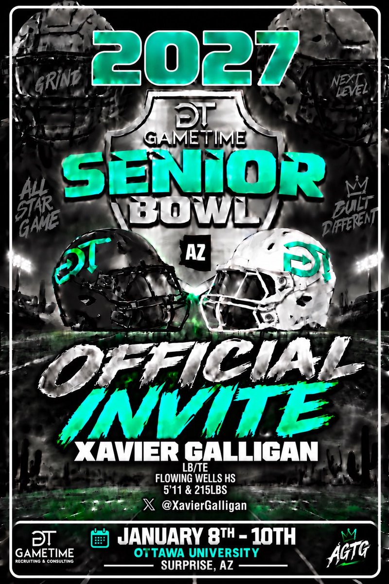 XavierGalligan's tweet photo. Blessed to receive an invite to play at the gametime senior bowl! Thank you very much @GametimeRC!!! https://t.co/7S47kE0UBf