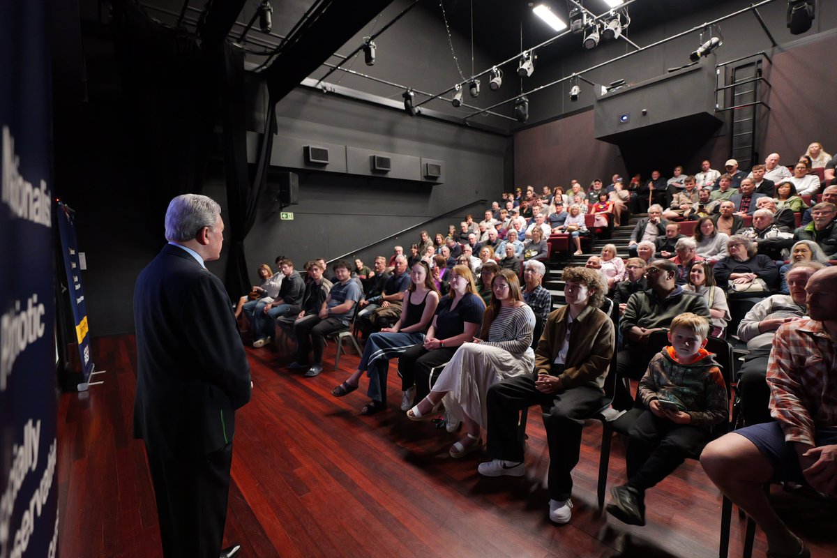 nzfirst's tweet photo. Overflowing in Palmerston North today! Huge turnout for Winston Peters and NZ First. Over 400 people across the main auditorium, overflow room, and the lobby! Great response to NZ First's commonsense policies, including our latest policy to scrap the climate tax on fuel.

Early voting starts tomorrow, remember to party vote New Zealand First 🇳🇿